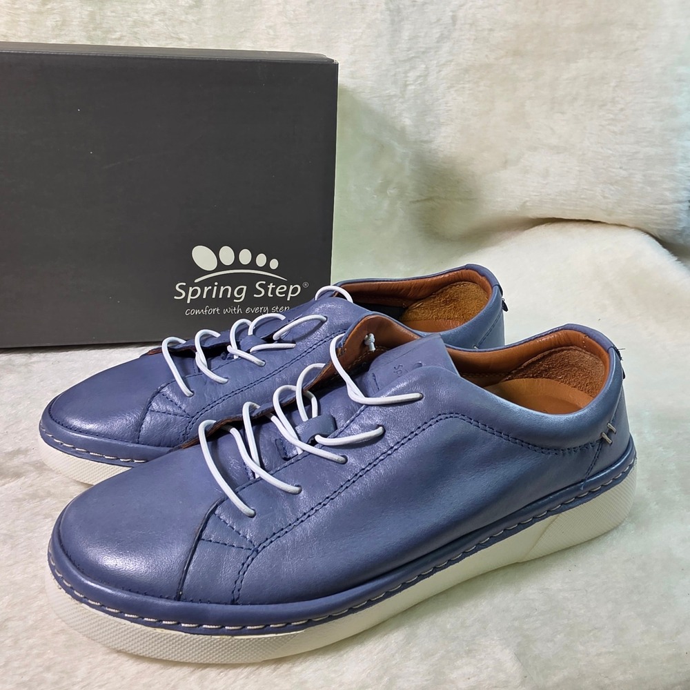 Spring Step Picasa Leather Sneakers Denim Blue Womens 38 7.5-8 Excellent